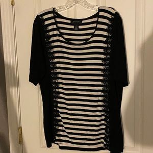 White House Black Market striped top with lace accents.